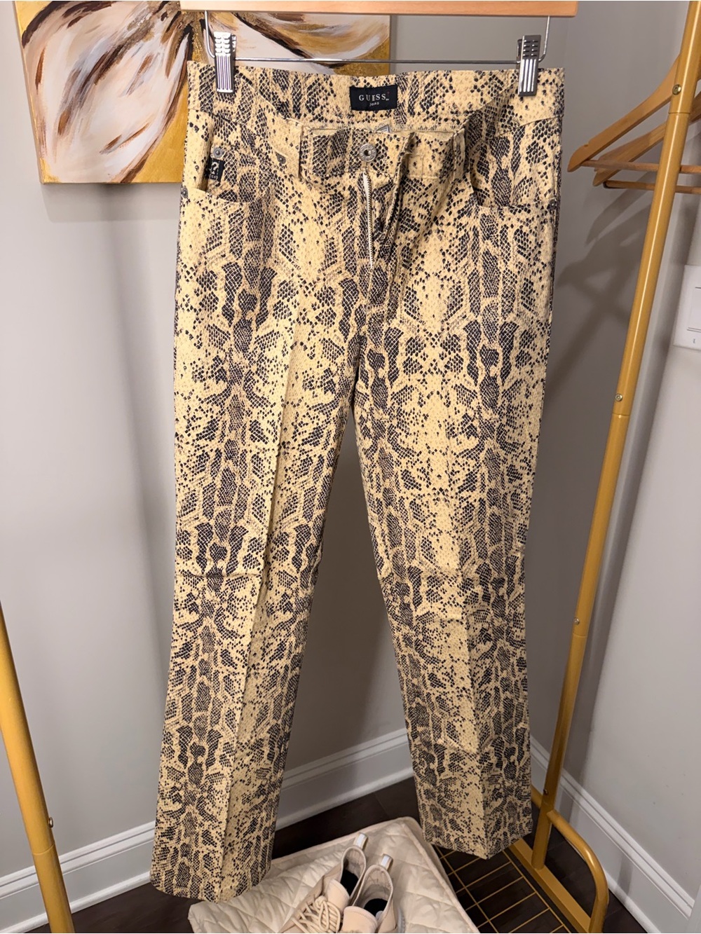 GUESS Woman Snake-Print Chinos — Beige and Brown